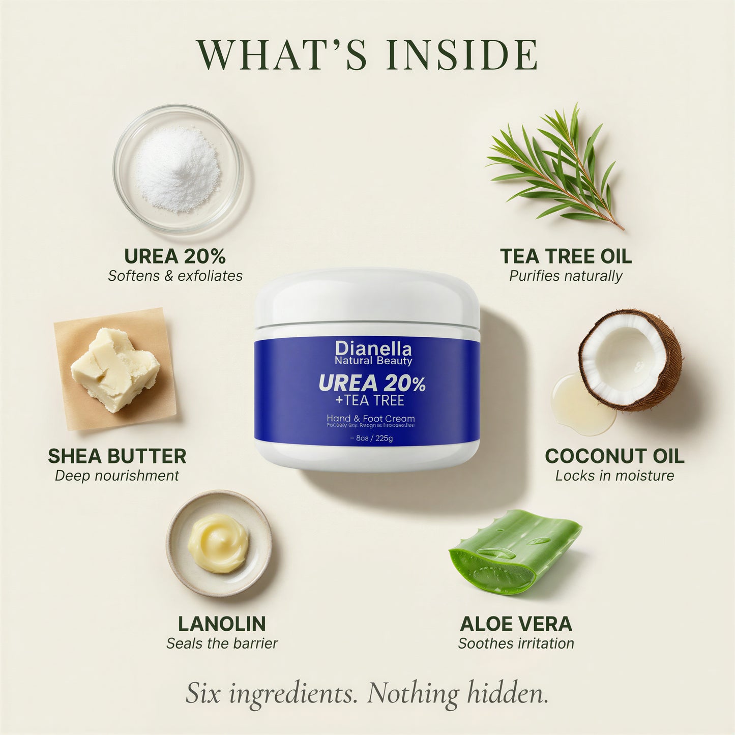 Urea 20% + Tea Tree Hand & Foot Cream for Dry, Cracked Skin - 8oz