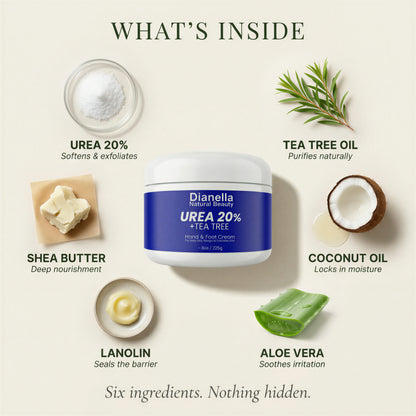 Urea 20% + Tea Tree Hand & Foot Cream for Dry, Cracked Skin - 8oz