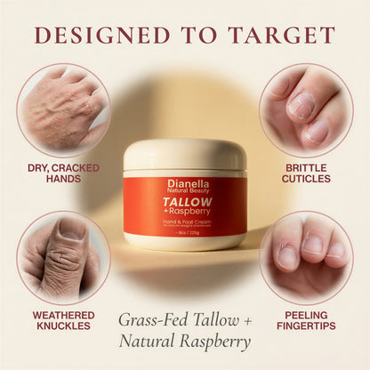 Tallow + Raspberry Hand & Foot Cream for Deep, Lasting Hydration - 8oz