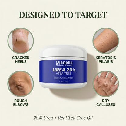 Urea 20% + Tea Tree Hand & Foot Cream for Dry, Cracked Skin - 8oz