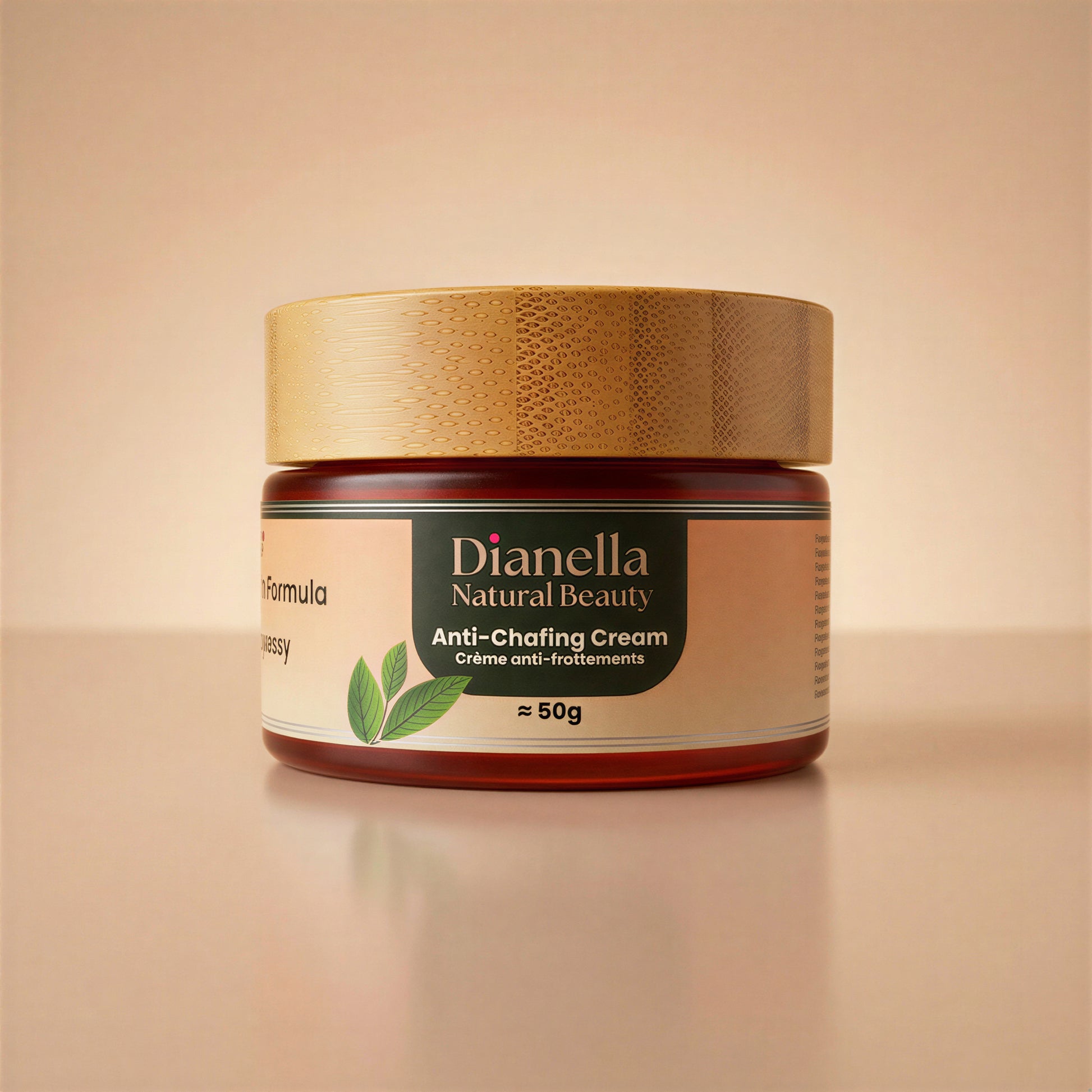 Dianella Anti-Chafing Cream jar on a beige background