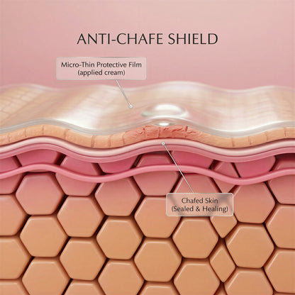 Diagram of anti-chafe shield application on skin with labels