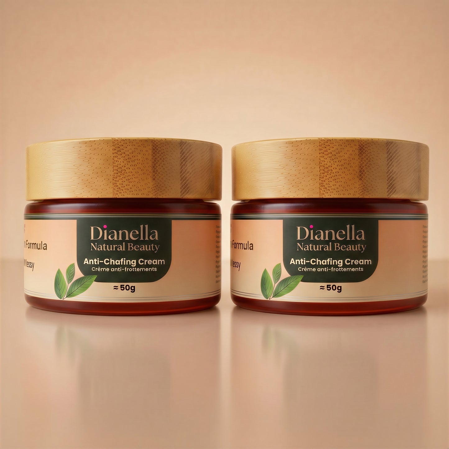 Two jars of Dianella Anti-Chafing Cream on a beige background. 2-Pack.