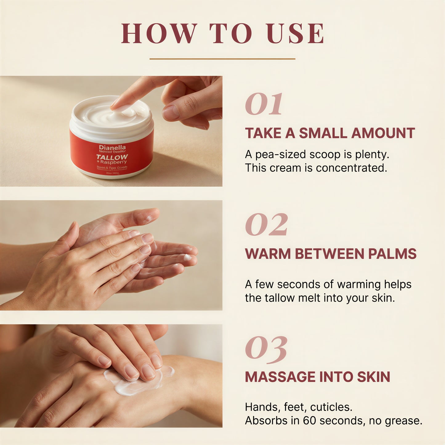 Tallow + Raspberry Hand & Foot Cream for Deep, Lasting Hydration - 8oz