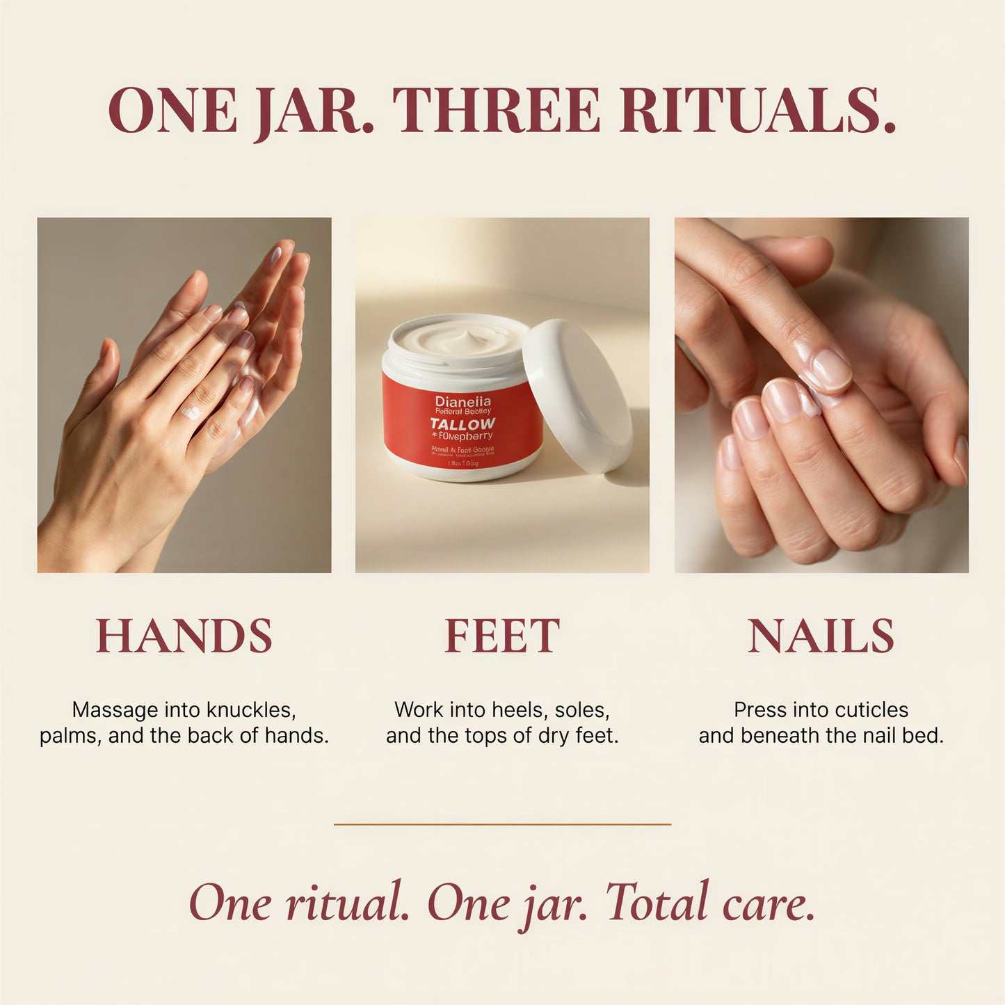 Tallow + Raspberry Hand & Foot Cream for Deep, Lasting Hydration - 8oz